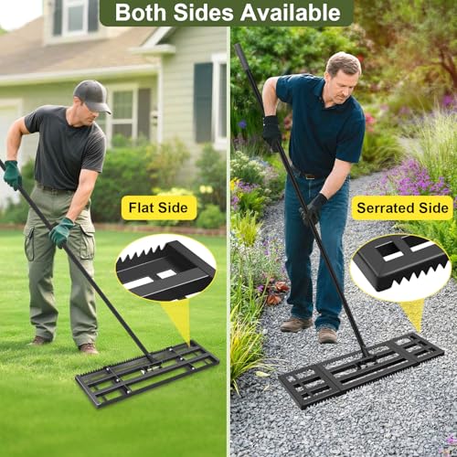 Lawn Leveling Rake-32''x10 Heavy Duty Leveler Reinforced Landscape Tool, Steel Lawn Rake with Serrated Edge & Smooth Plate for Level Soil Compost Sand Grass Dirt Yard Garden 6.5FT Adjustable Handle — view 4