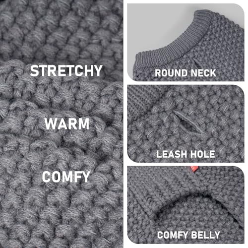 Image of KYEESE Reflective Yarn Dog Sweater for Small Medium Dog Thick Knit Pullover | Reflective for Visibility, Leash Hole for Walk, Stretchy Fit, Lightweight & Warm, Gentle on Sensitive Skin, Winter Daily Wear