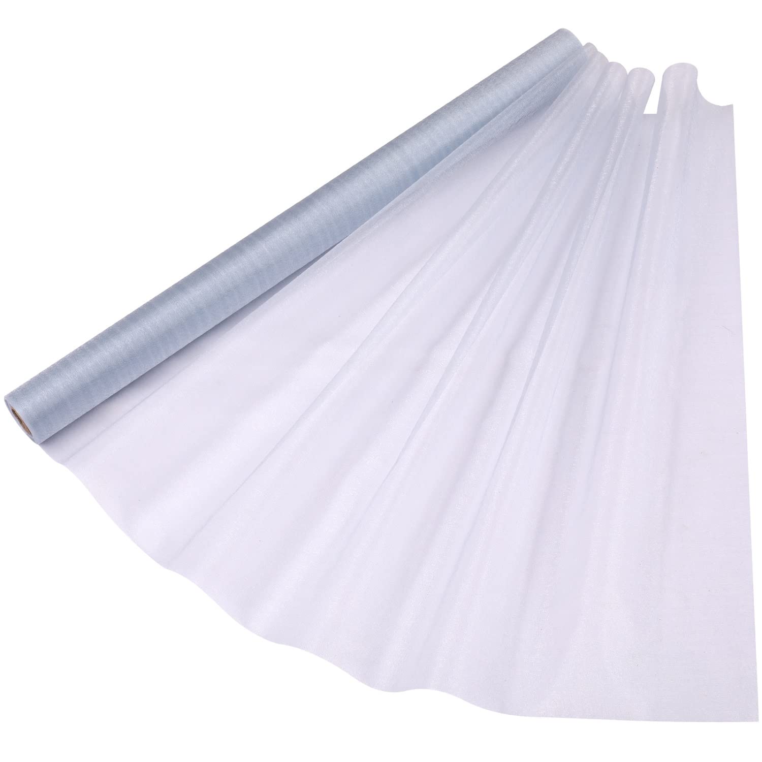 70cm x 15m Roll of Organza Sheer Fabric - Elegant Decorative Cloth for Wedding Chair Bows, Table Runners, Party Favours - Crafting Supplies for Ribbons, Dress Accents,and Bags, Silver