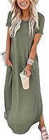 ANRABESS Women's Short Sleeve Summer Maxi Dress - Loose Fit Side Split Beach Sundress for Vacation Travel