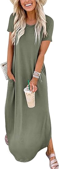 ANRABESS Women's Casual Loose Short Sleeve Long Dress Split Maxi Summer Beach Dress with Pockets