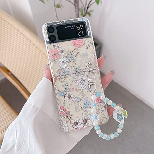Coque Samsung Z Flip 3 rigide antichoc à motif floral et poignée anneau