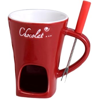 Cheese Fondue Pot, Chocolate Fondue Cup, Ceramic, Heater Function, Round, Heat Resistant, Double Layer, Handle with Spoon, Anti-Slip, For Home Use, Dinner Parties Red