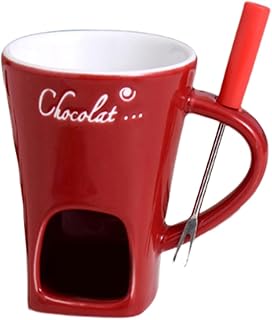 チーズフォンデュ 鍋 チョコフォンデュ カップ セラミック製 ヒーター機能 円形 耐熱 二重 取っ手スプーン付き 滑り止め 家庭用 ディナーパーティー (レッド) [並行輸入品]