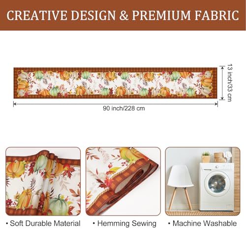 Bonhause Orange Pumpkins Fall Table Runner 13x90 Inch Maple Leaf Flowers Autumn Thanksgiving Harvest Kitchen Dinning Table Decoration for Indoor Outdoor Home Party Decor by Bonhause - Image 6