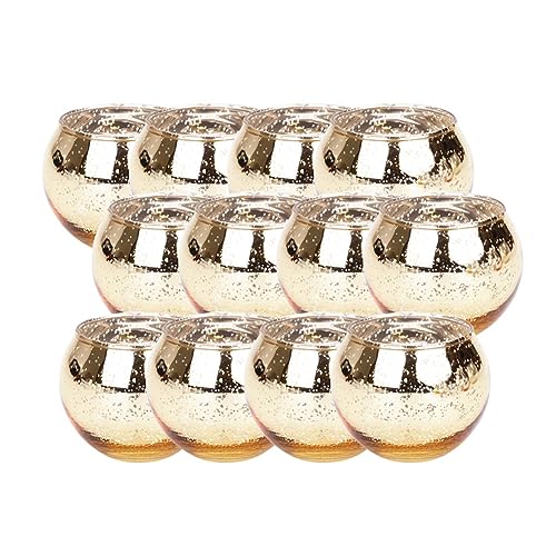 Luejnbogty 12PCS Gold Mercury Glass Votive Candle Holders Tealights Candle Holders for Weddings, Rehearsal Dinners