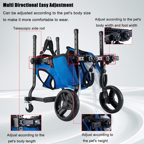 Silla de ruedas para pasear a perros con soporte ajustable de aluminio azul, talla S 3