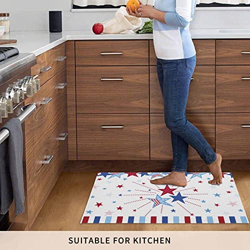 Lusweet Independence Day Doormat Non-Slip Indoor Door Mat Blue And Red Stars 4Th Of July Absorbent Entrance Doormats Patriotic American Low-Profile Floor Mat Stripes Welcome Mat For Bedroom 18X30Inch #TOP5