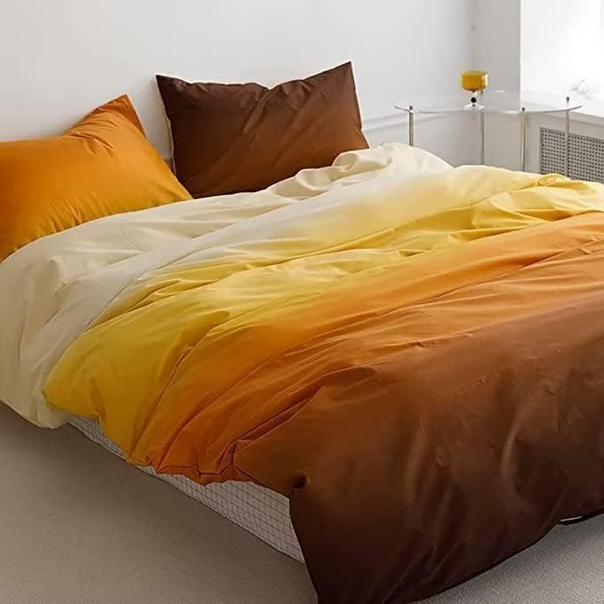 Miniatura 5 de Houseri Juego de edredón amarillo y naranja degradado, ropa de cama tamaño Queen, color amarillo crema, dorado, marrón, tamaño Queen para