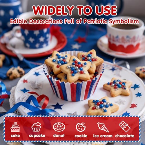 Image of Patriotic Nonpareils Sprinkles,2mm Red Blue and White Pearls for Cake Decorations,July 4th Edible Sprinkle Mix for Baking,130g,Edible Sugar Pearls for Cake Decorating,Cookies,Ice Cream,Fondant Cake,Cupcakes,Desserts,May Day,Memorial Day,Flag Day,Juneteenth,Independence Day,4th of July Party Supplies