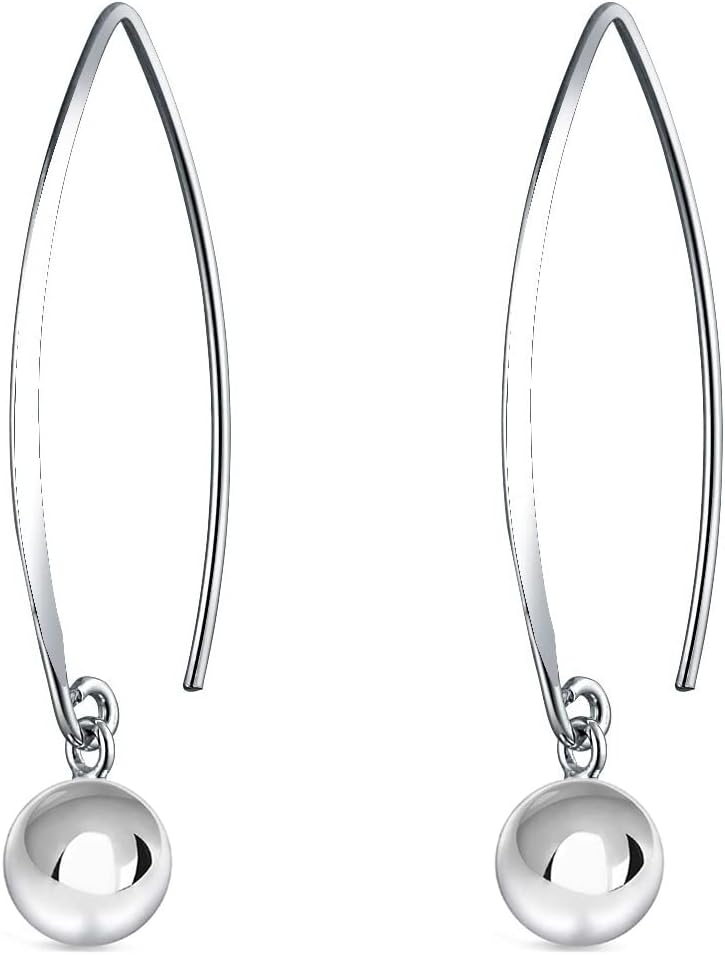Savlano 925 Sterling Silver Ear Wire Threader Bead Ball Dangling Drop Earrings for Women Available in 6MM, 8MM, 10MM and 12MM -Made in Italy Comes With Savlano Gift Box