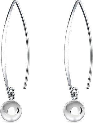Savlano 925 Sterling Silver Ear Wire Threader Bead Ball Dangling Drop Earrings for Women Available in 6MM, 8MM, 10MM and 12MM -Made in Italy With Savlano Gift Box