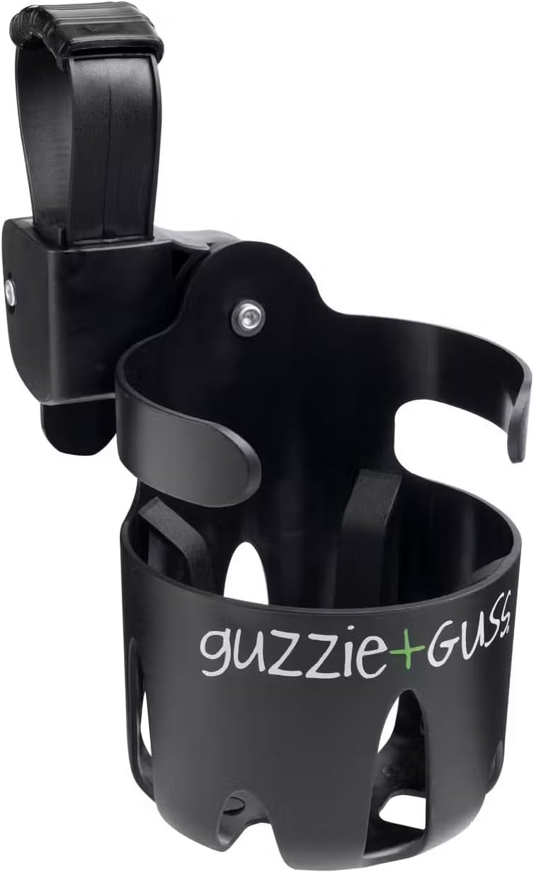 guzzie+Guss Universal Cup Holder, for Strollers, Wheelchairs, Mobility Walkers, Bikes, Camping Chairs. Easy, No Tool, Install with Anti-Slip Sleeve, Fits Wide Variety of Drink Containers, Black
