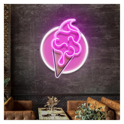 PTHEN Decoración Lámparas Letrero De Neón De Helado Con Alimentación Por USB, Luces De Neón De Helado Con Impresión UV, Brillo Ajustable Para Decoración De Pared 32cmx38.1cm