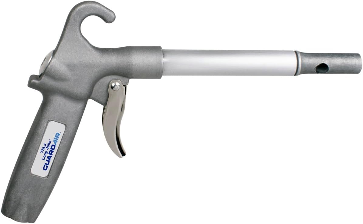Guardair Long John Safety Air Gun with 06-Inch Aluminum Extension, High Performance OSHA Compliant Alloy Nozzle, Gray/Silver (75LJ006AA)