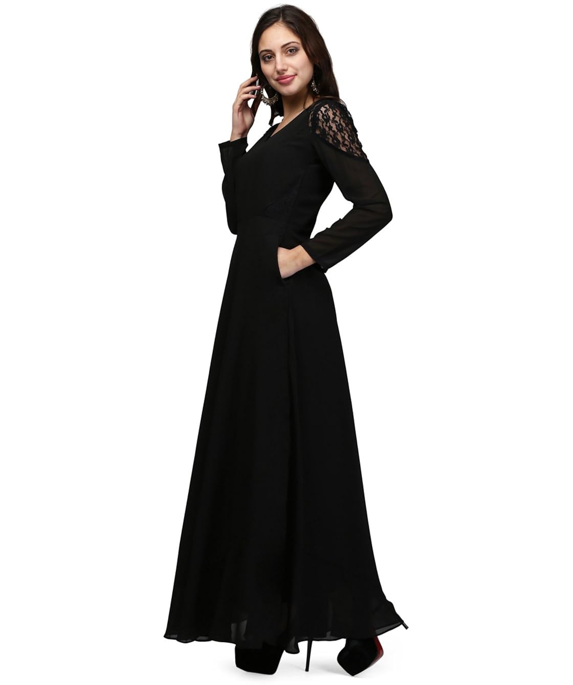 V-Neck Indo Western Flared Gown 
