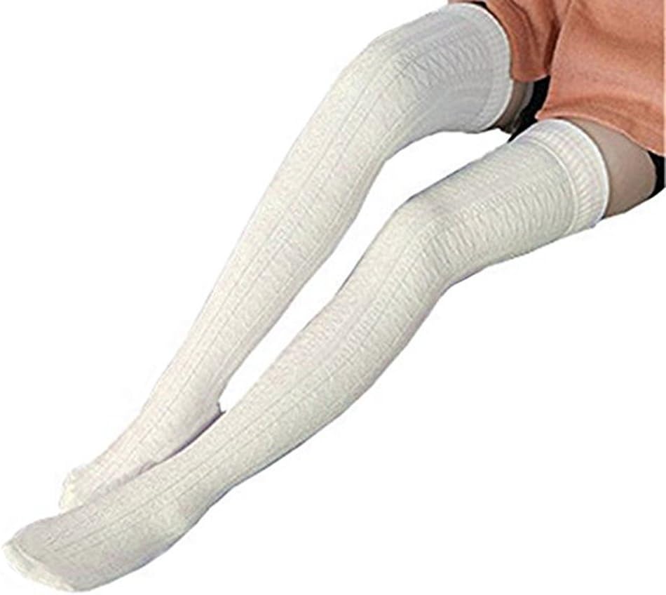 Women Soft Elegant Cotton Knitted Over Knee High Long Stocking Leg Warmers Crochet Boot Socks Leggings,Beige,One Size