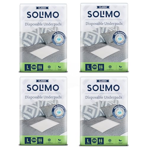 Amazon Brand - Solimo Classic Disposable Underpads | Large Size | Count 40 | 90 X 60 cm | High Absorbancy | Super Soft | Unisex | for Men &amp; Women