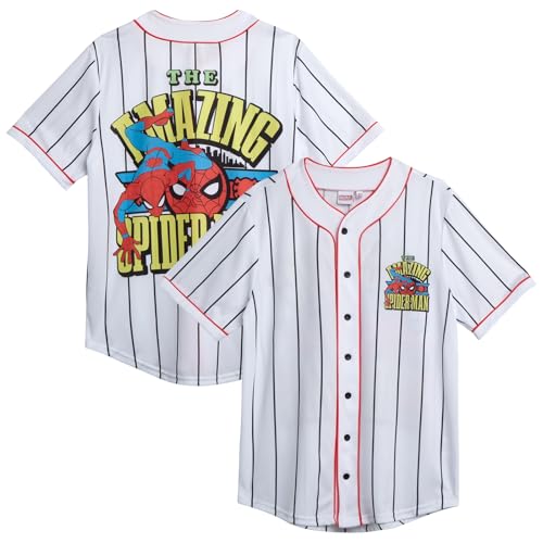 Marvel Womens Baseball Jersey - Spiderman Novelty Fashion Baseball Shirt - Spidey Jersey for Women (Sizes: S-XL), Size Large, Spider-Man Pinstripes