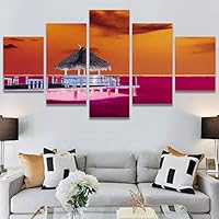 SIGNWIN 5 Panel Canvas Wall Art Modern Art Beach Coastal Multicolor Photography Relax/Calm Tropical for Home Decorations Ready to Hang - 60