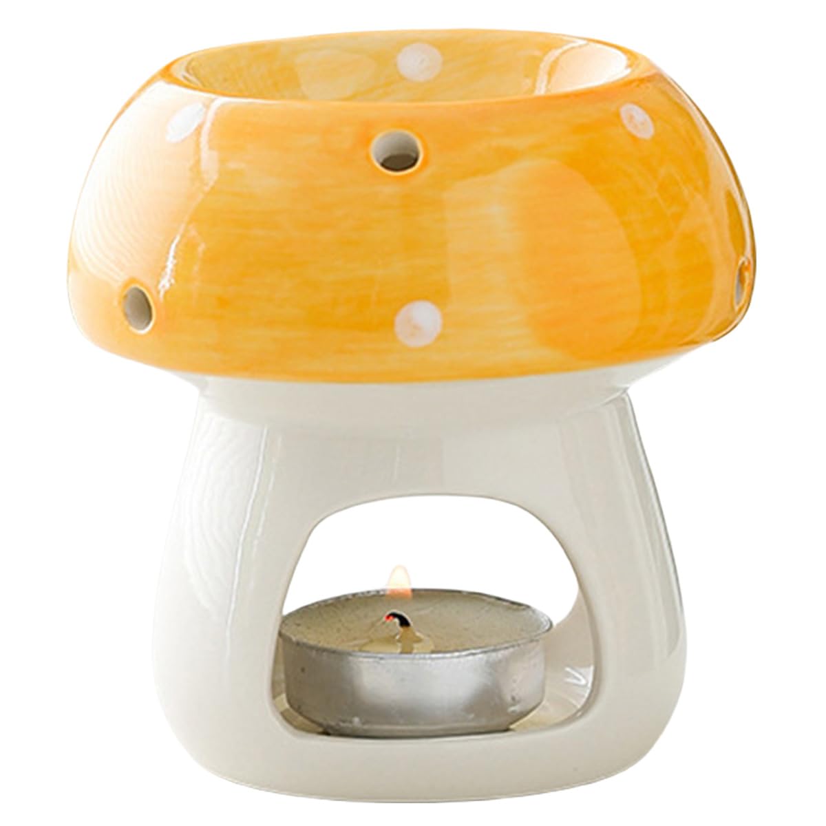 Cute Mushroom Shaped Ceramic Tea Light Candle Holder, Essential Oil Burner Wax Melt Burners, Aromatherapy Diffuser for Christmas Home Office Decoration (Yellow)