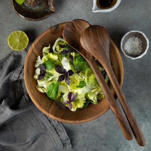 Walnussbaum Salat-Servierset 30 cm – Handgefertigte Holzlöffel & Holzgabel (2-teilig)