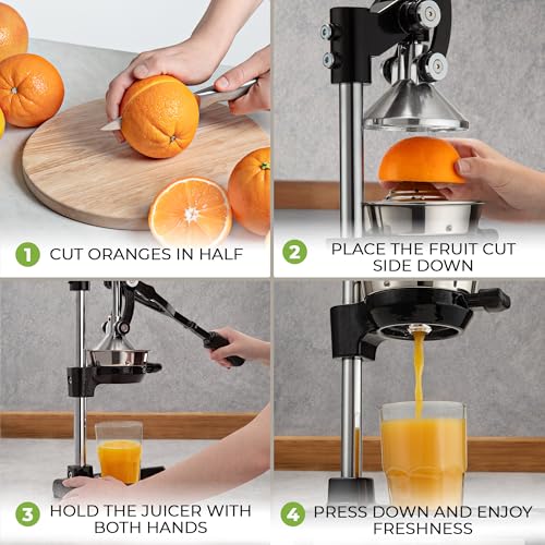 Image of Zulay Kitchen Extra Tall Cast Iron Juicer - Fits Any Glass, Heavy Duty Manual Citrus Juicer with Detachable Strainers for Easy Cleaning, Perfect for Bartenders, Juice Lovers & Health Enthusiasts