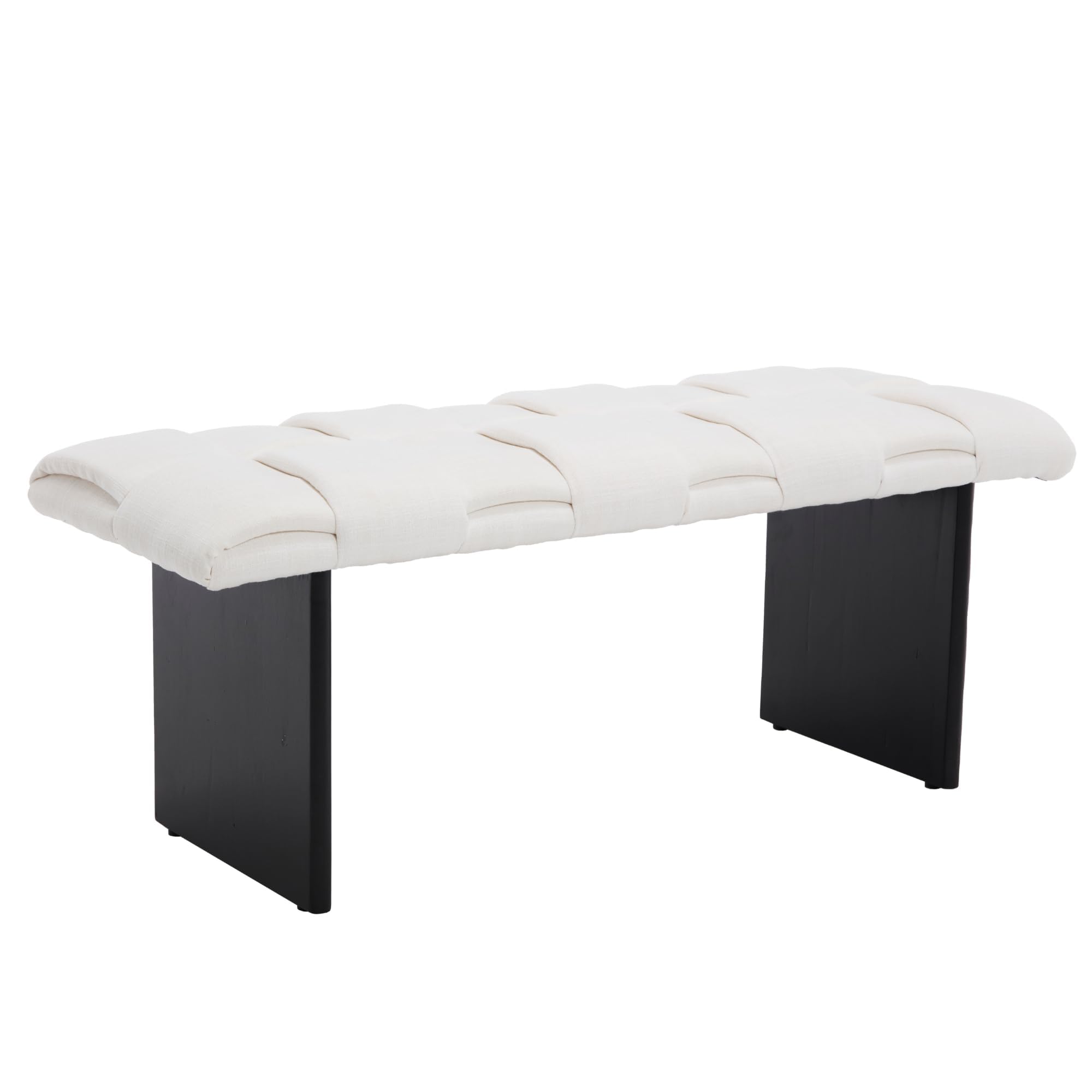 Banc moderne rembourré en lin et bois noir pour chambre et salon