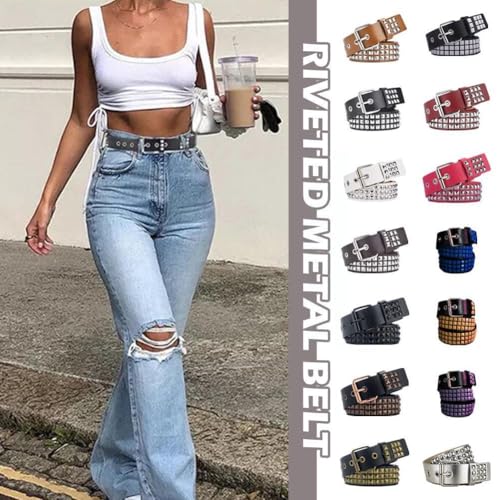 1 Piece Green Rivet Belt，Stud Belt for Daily Wear, Stylish Accessories, Durable, Perfect for Outfits4
