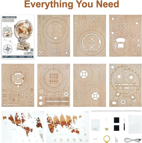 ROWOOD Puzzle 3D Madera Globo Luminoso, Maquetas para Construir Adultos, Luz Nocturna, Regalos para Adolescente