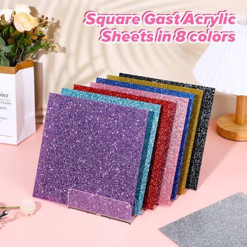 Image of Glitter Acrylic Sheets 1 /8 inch Thick 8x8in Color Acrylic Sheets for Laser Cutting, Translucent Cast Acrylic Sheets for Engraving, Invitation Blanks, Signs, Festival Decorations (8 Color, 8 inchx8 inch)