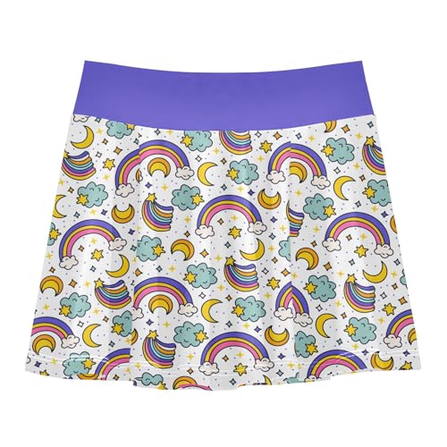 Girls Skorts High Waist Athletic Skirts with Shorts Rainbow Star Moon Stretchy Teens Performance Tennis