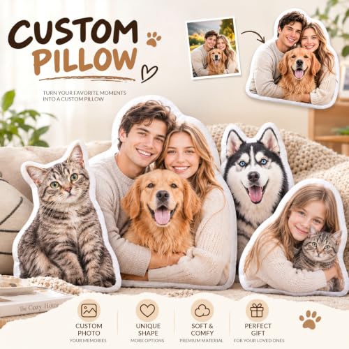 Custom Pet Pillow with Photo Personalized Dog Cat Face Shaped Pillow - Image 2
