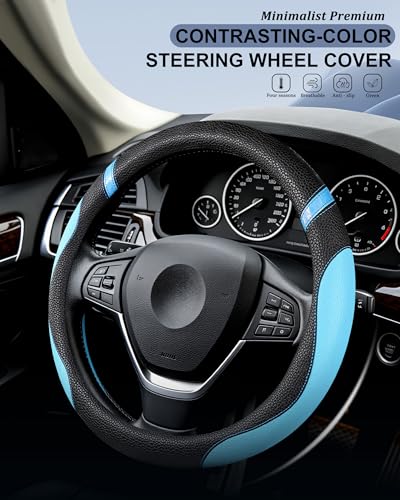Image of Universal Leather Steering Wheel Cover for Women Steering Wheel Cover for Car 15 inch (Blue)