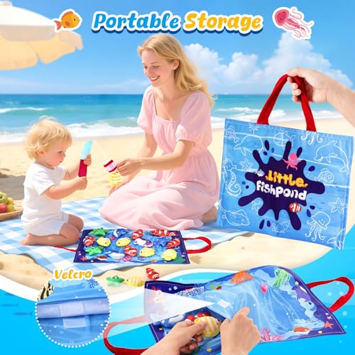 Image of LovesTown Montessori Toys for Toddlers, Baby Sensory Toy Color Sorting Game Travel Essentials Preschool Learning Activities Cloth Fishing Games with Stacking Cups Boys Girls Gifts