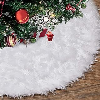 Fluffy Snow long Fur Christmas Tree Skirt Base Cover 78cm, Faux Fur White Tree Skirts, White Plush Xmas Tree Skirt Mat for Christmas New Year Party Holiday Home Decorations (Snow long Fur, 30.7inches)