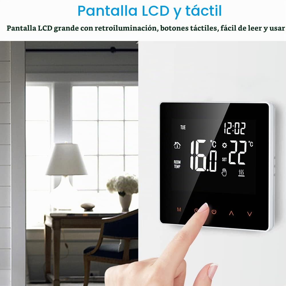 Kavolet Termostato Digital 16A, Pantalla LCD Inteligente Táctil, Calefacción de Suelo Eléctrico Programable Semanal para Hogar, Escuela, Oficina y Hotel