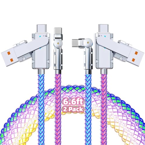 Image of Light Up USB C Charging Cords 2 Pack 6.6ft LED USB C to C Cable Multicolored RGB Colorful Gradual Rotating Charging Cable Type C Charger Cord for iPhone 17 16 15 Samsung Galaxy S25 S24 S23 S22,Laptops