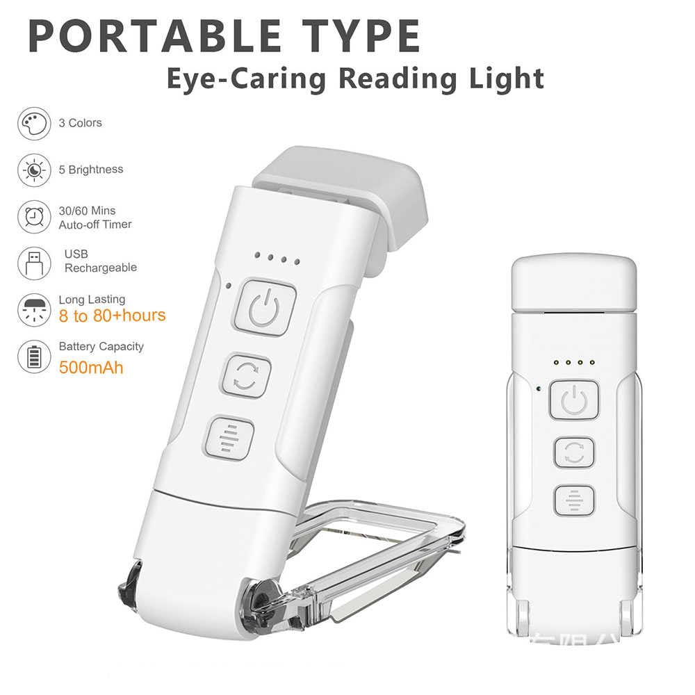 Lampa książkowa z timerem, ładowana przez USB lampa do czytania z pamięcią, ultralekka lampa z klipsem, 3 kolory, idealna na biurko