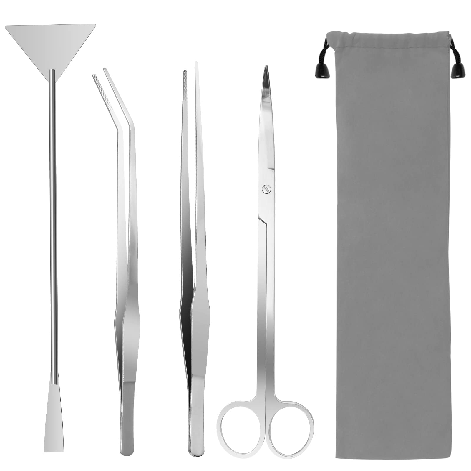 Aquarium Aquascape Tools Kit, Coolrunner 4 in 1 Anti-Rust Aquatic Plant Aquascaping Tool Stainless Steel Tweezers Scissors Spatula for Aquarium Tank Clean Fish Tank Aquascape Tools Set (Silver)