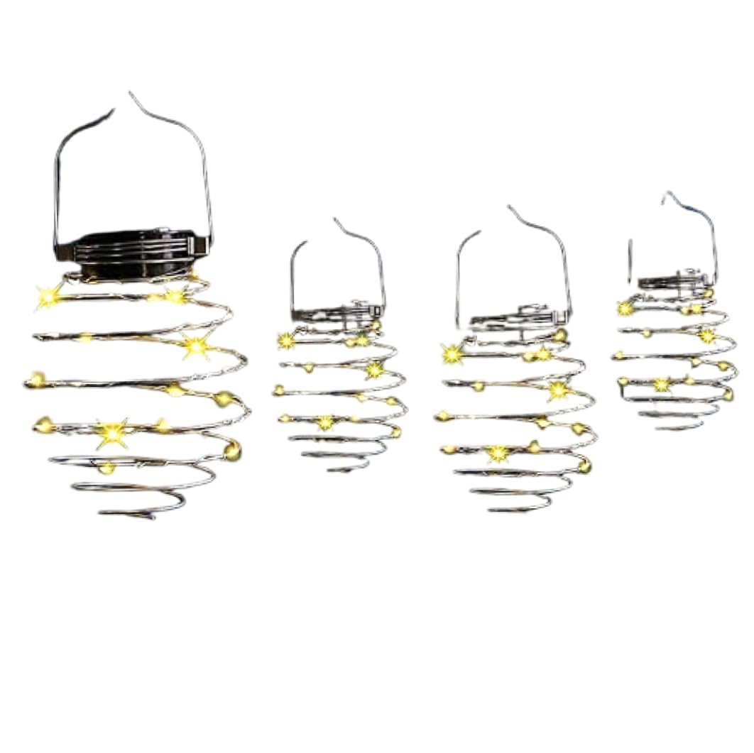 4 Pack Hanging Solar Lights, Solar Spiral Lanterns for Outside with Warm White LED, Waterproof Outdoor Garden Decorative Lights for Patio Yard Pathway