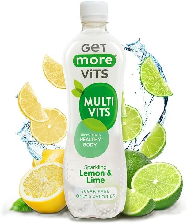 Get More Vits - Multi Vitamin Sparkling Lemon & Lime Flavoured Spring Water (12 x 500ml), Sugar-Free, Low Calorie, Vitamin D, C, & B, Supports a Healthy Body, Vegetarian, Vegan