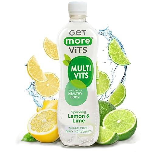 Get More Vits - Multi Vitamin Sparkling Lemon & Lime Flavoured Spring Water (12 x 500ml), Sugar-Free, Low Calorie, Vitamin D, C, & B, Supports a Healthy Body, Vegetarian, Vegan
