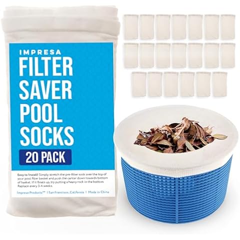 Impresa 20-Pack of Pool Skimmer Socks - Excellent Savers for Pool Baskets and Skimmers - Ideal for Inground or Above Ground Pools - Filters Debris and Other Small Particles Cover