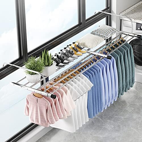 Foldable Portable Space Saving Clothes Drying Rack, Stainless Steel Laundry Drying Rack, Used As A Balcony Shelf for Potted Plants, Balcony Drying Rack, Use It As Soon As You Hang It
