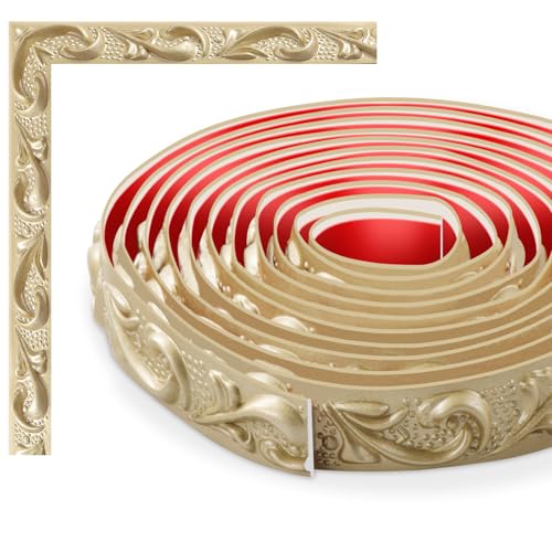 TECDW Modanatura Adesiva Flessibile, Cornice Adesiva per Pareti, boiserie adesiva, Per armadi, pareti, decorazioni per la casa (Champagne Oro-3)