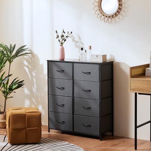 Image of OLIXIS 8 Drawer Storage Dresser with Wood Top - Wide Fabric Chest Organizer for Bedroom, Closet, Living Room,Tower Cabinet, TV Stand, Hallway Entryway Furniture,Grey