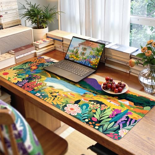 Image of iCasso Large Gaming Mouse Pad (35 inchx16 inch) - Waterproof Desk Mat with Non-Slip Rubber Base & Stitched Edges - Extended Keyboard Mousepad for Computer, PC, Office, Home Workspace (Oil Painting)