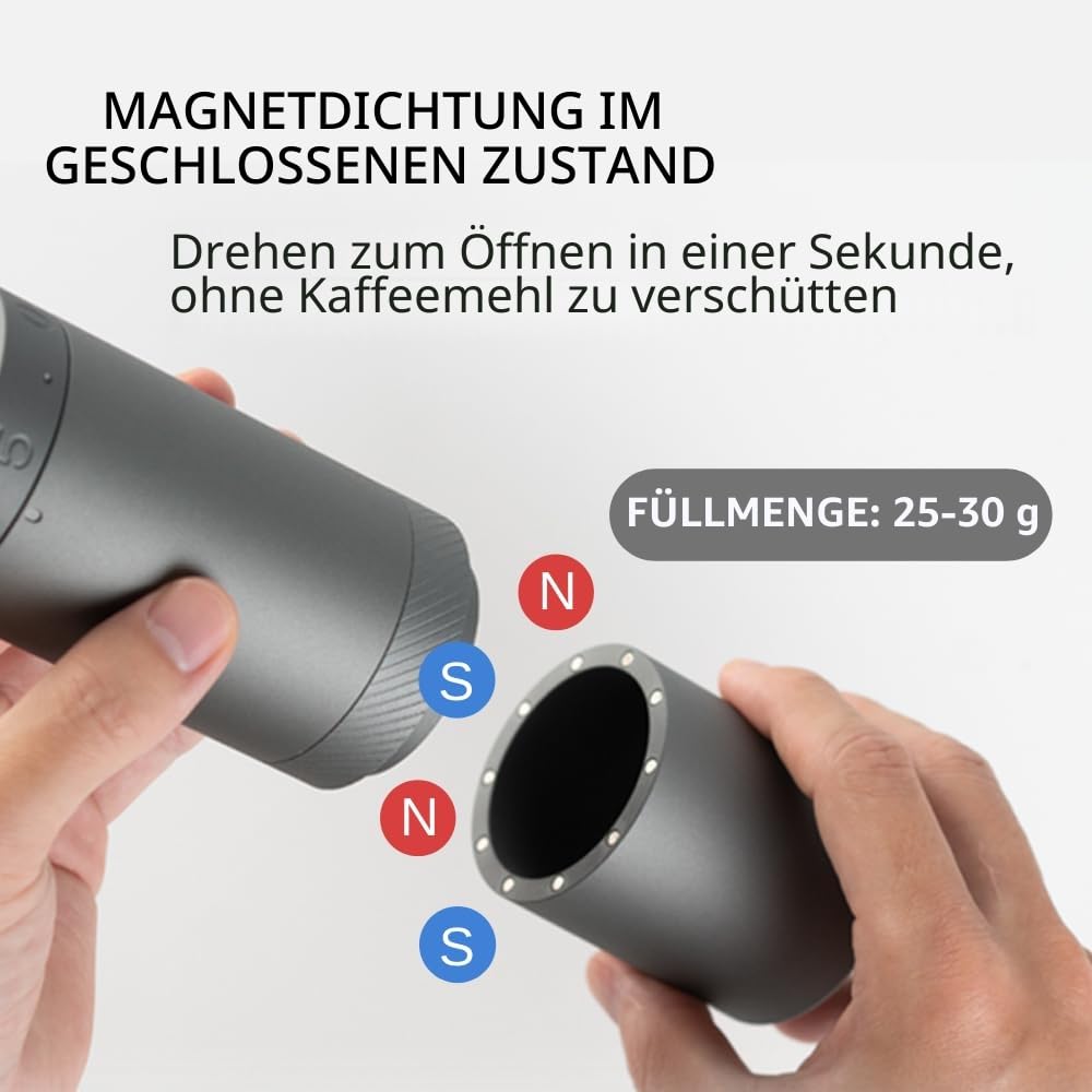 1Zpresso X-Ultra Manuelle Kaffeemühle, schwarz, gut gebaut, stabiler Metallkörper, Montage aus Edelstahl, konischer Grat, numerische Außeneinstellung, Magnetverschluss, schnellere Mahleffizienz