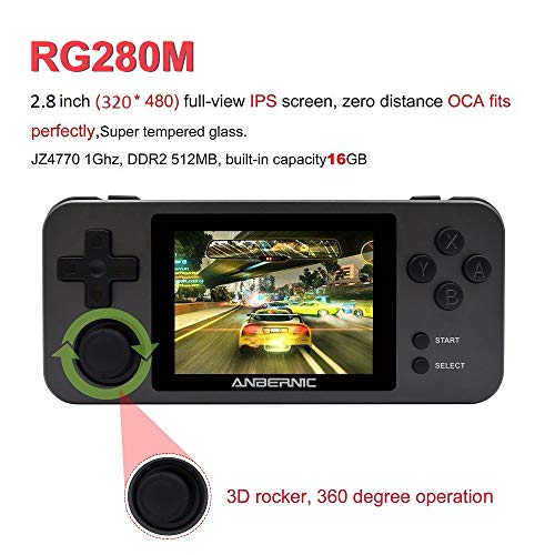 Anbernic Consoles de Jeux Portables , RG280M Console de Jeux Retro OpenDingux Tony System , Free with 32G TF Card Built-in 2500 Jeux , 2.8 Pouces IPS écran Console de Jeux vidéo Portable - Black
